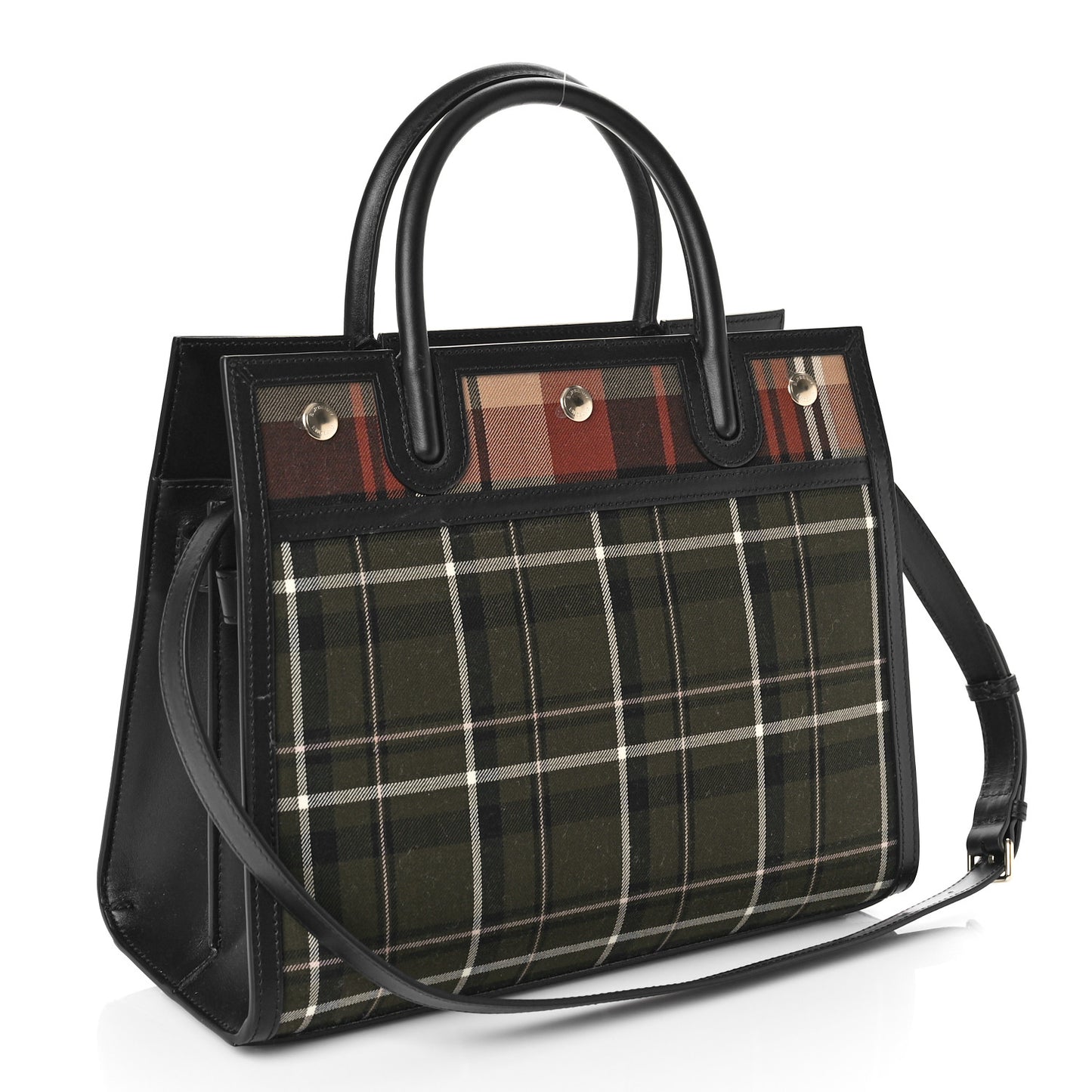 Wool Tartan Two Handle Title Bag Dark Green