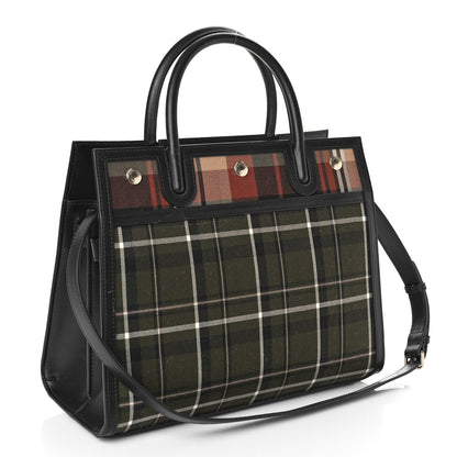 Burberry Wool Tartan Two Handle Title Bag Dark Green 3 of 9