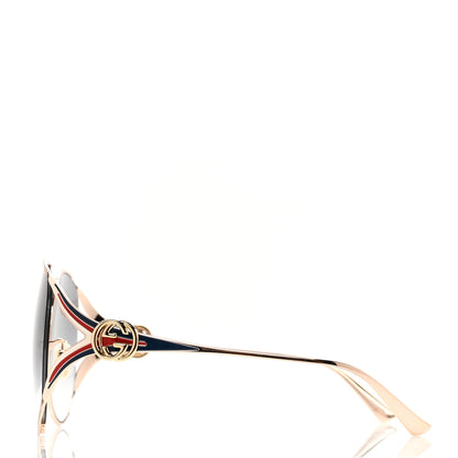 Gucci Metal Oversized Round Frame GG0225S Sunglasses Gold 3 of 6