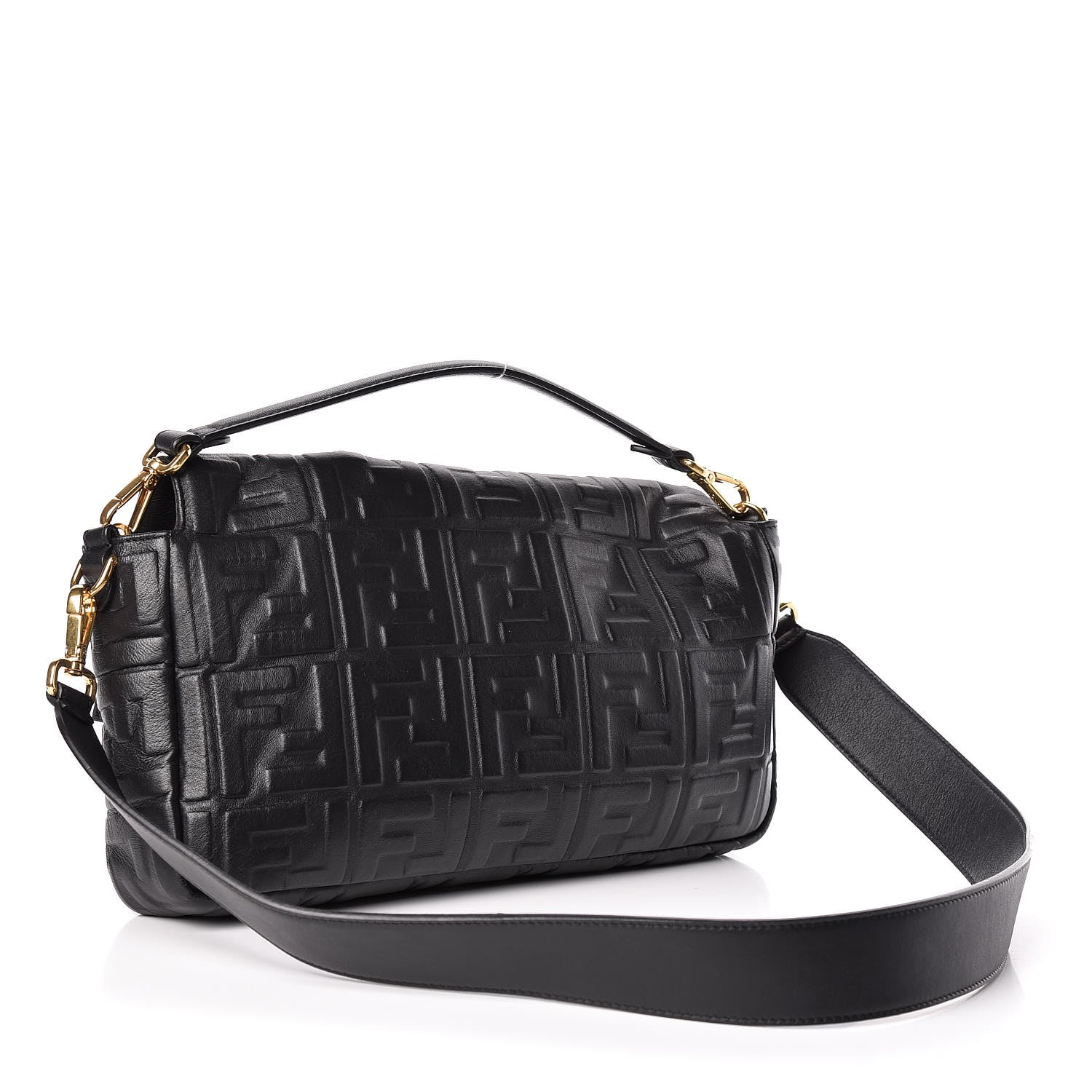 Fendi Nappa FF 1974 Embossed Large Baguette Black 3 of 10