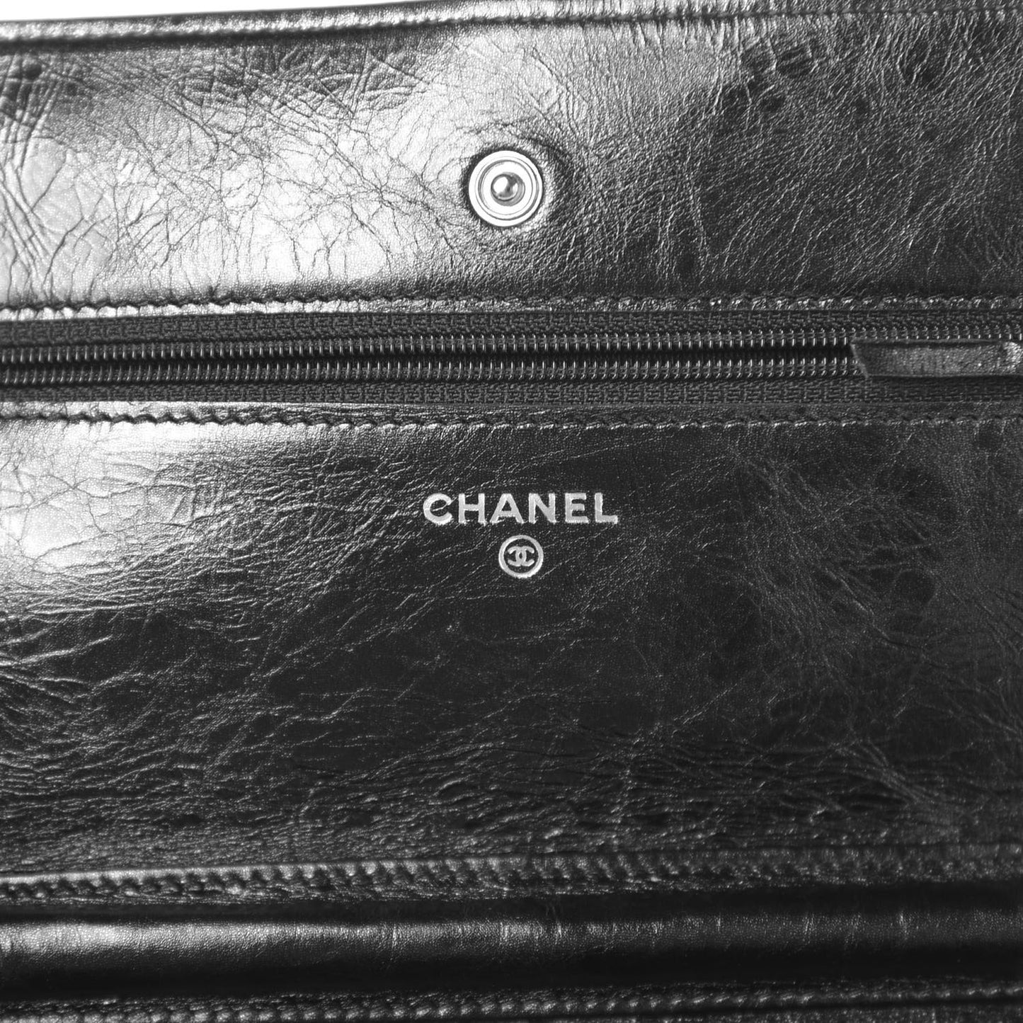 Metallic Glazed Aged Calfskin Reissue Wallet On Chain WOC Black