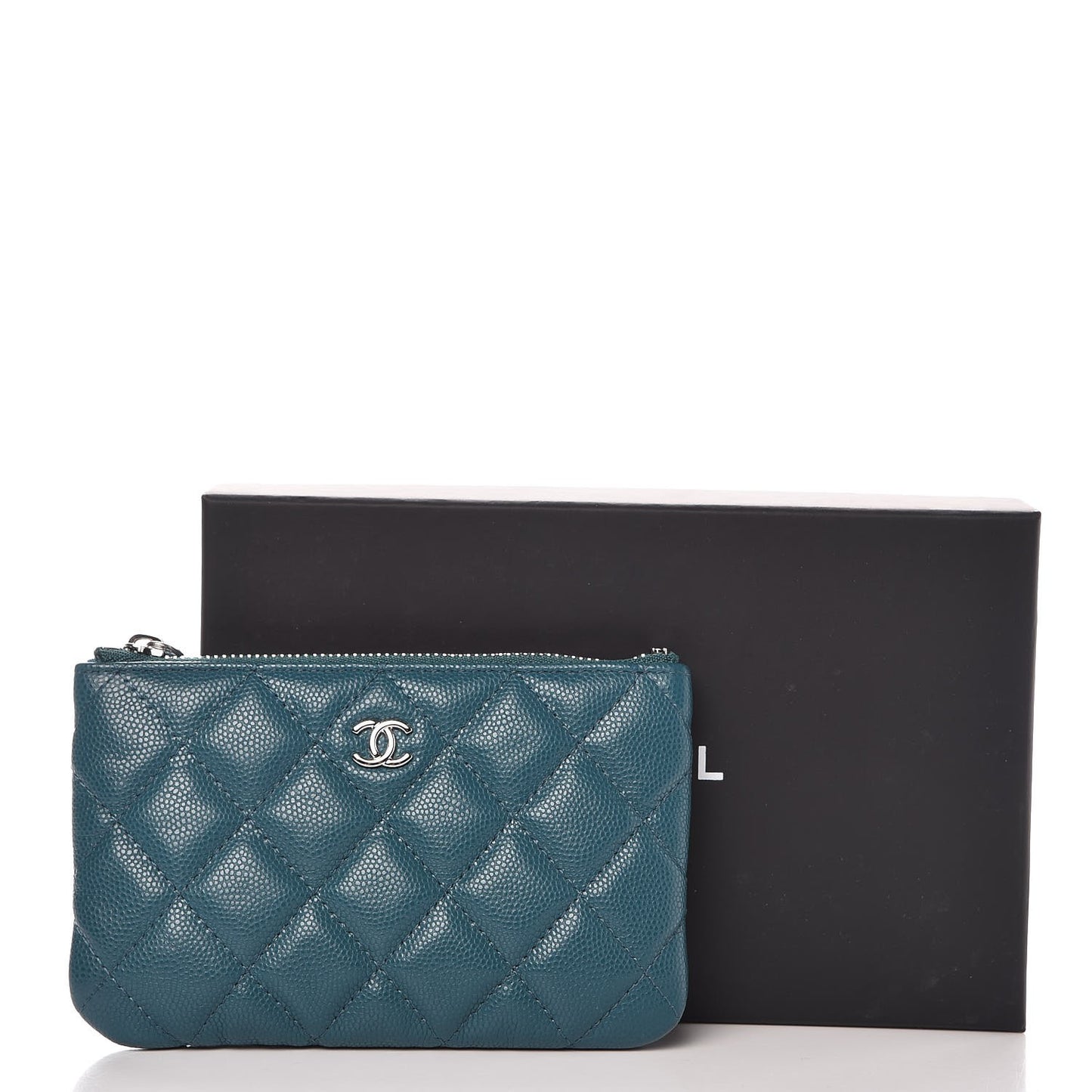 Caviar Quilted Small Cosmetic Case Dark Turquoise