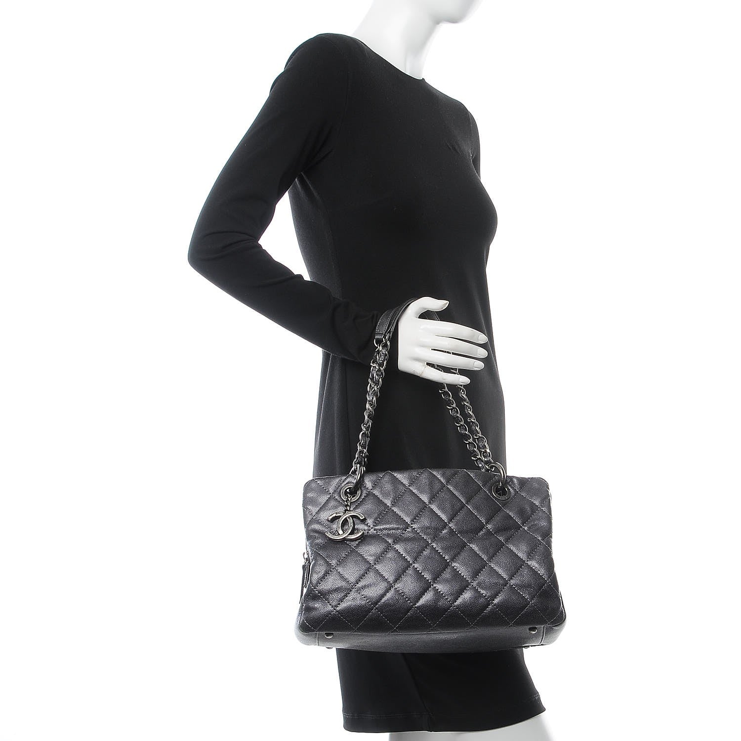 Chanel Iridescent Quilted Chic Caviar Shopping Tote Dark Silver 2 of 8