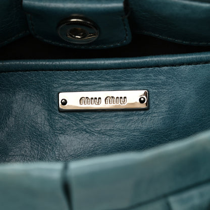 Miu Miu Vitello Lux Gathered Tote Azzurro 6 of 11
