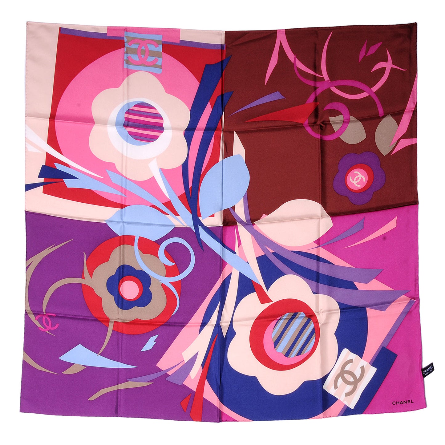 Silk CC Abstract Floral Square Scarf Pink Purple