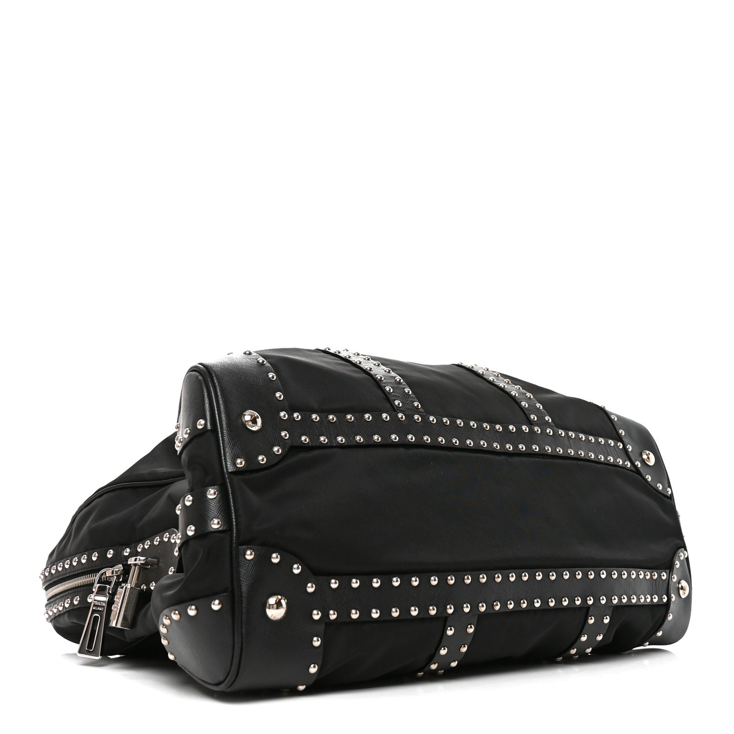 Nylon Saffiano Studded Large Trunk Bag  Black