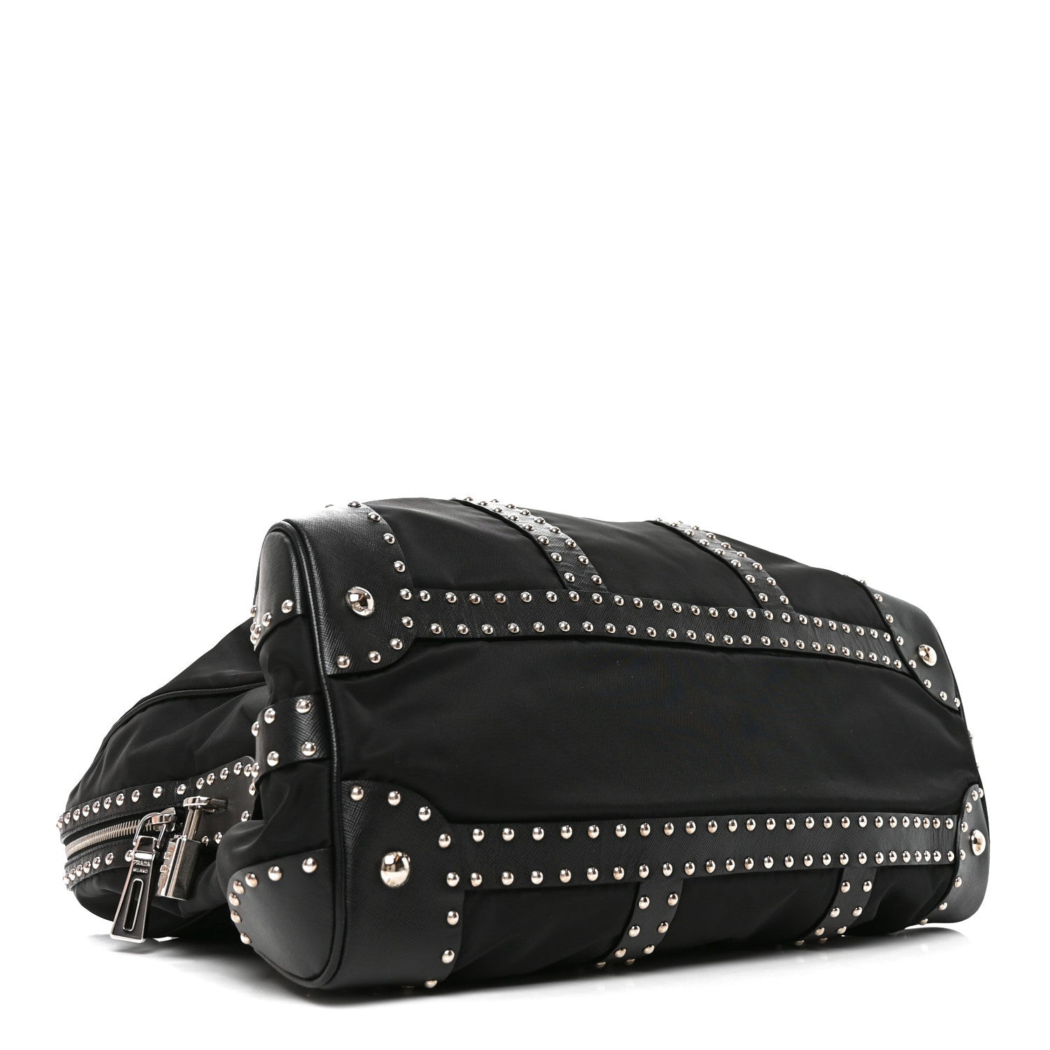 Prada Nylon Saffiano Studded Large Trunk Bag  Black 4 of 9