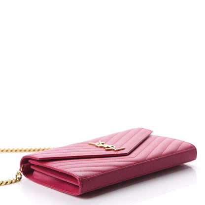 Saint Laurent Grain De Poudre Matelasse Chevron Monogram Chain Wallet Bubblegum 3 of 10