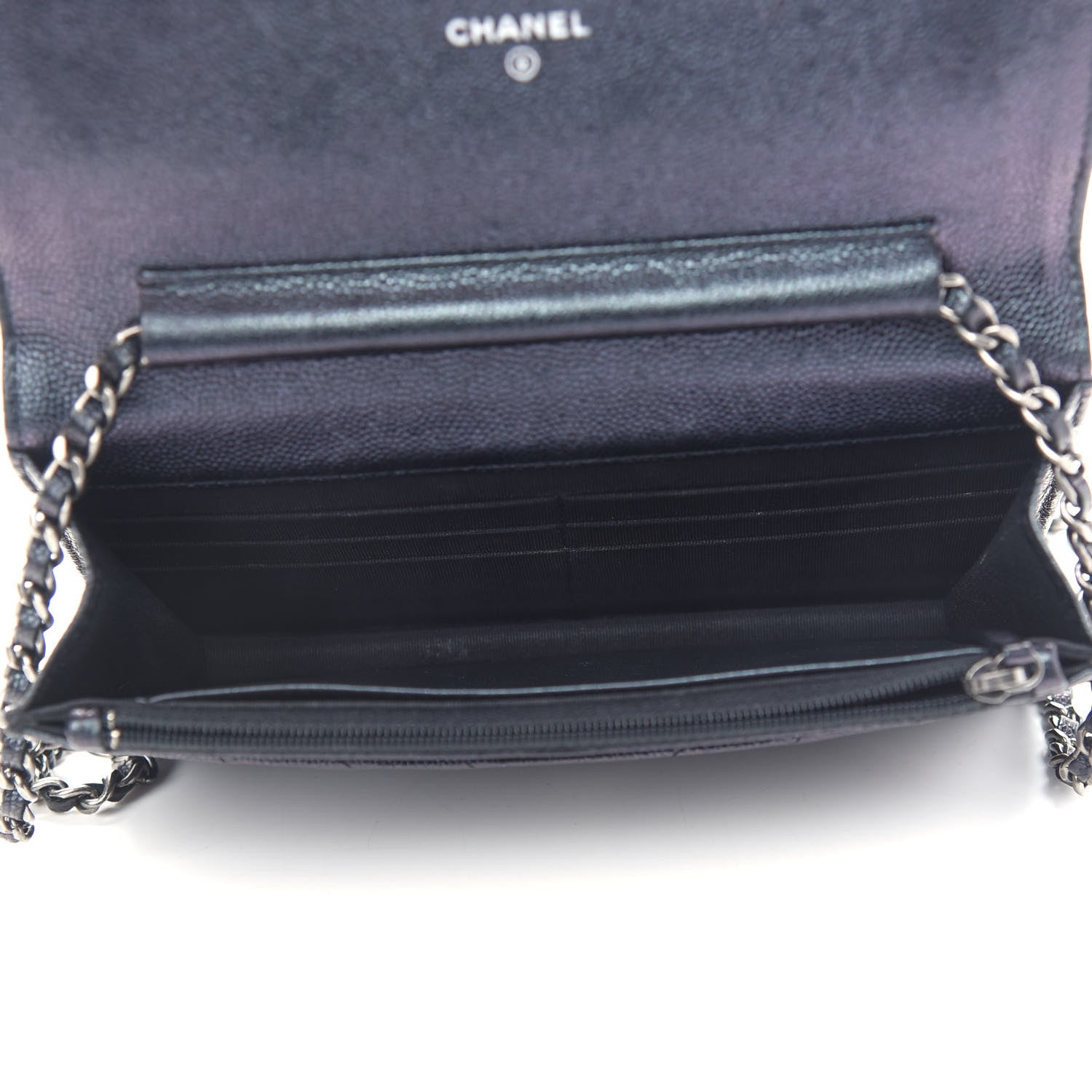 Chanel Iridescent Caviar Chevron Quilted Wallet On Chain WOC Black 4 of 10