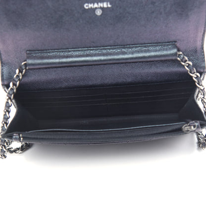 Chanel Iridescent Caviar Chevron Quilted Wallet On Chain WOC Black 4 of 10