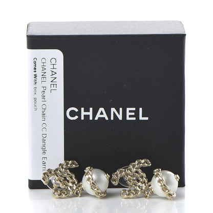 Chanel Chain Pearl CC Drop Earrings Gold 5 of 5