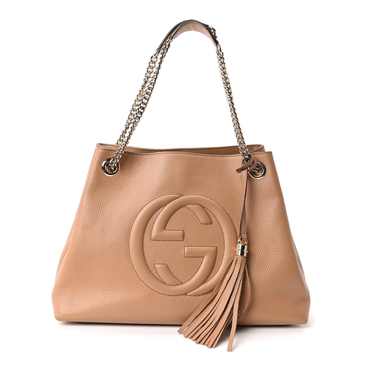 Pebbled Calfskin Medium Soho Chain Shoulder Bag Camelia
