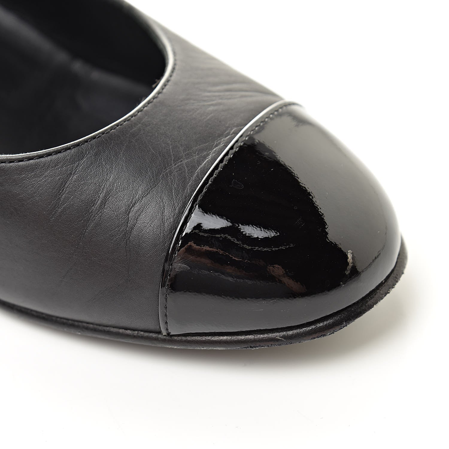 Chanel Lambskin Patent Cap Toe Low Heel Chain Pumps 36 Black 11 of 15