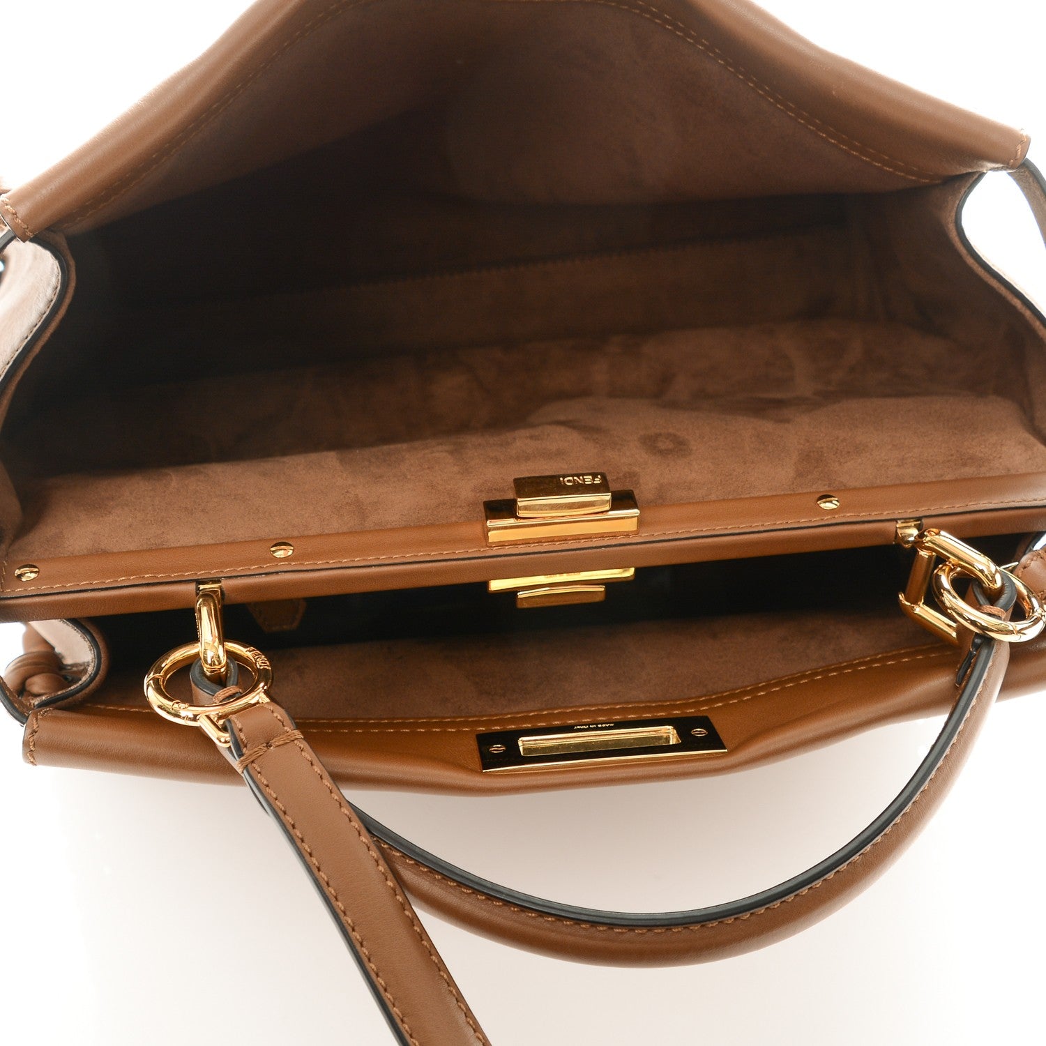 Fendi Calfskin Lace Up Large Peekaboo Iconic Satchel Cognac 5 of 7