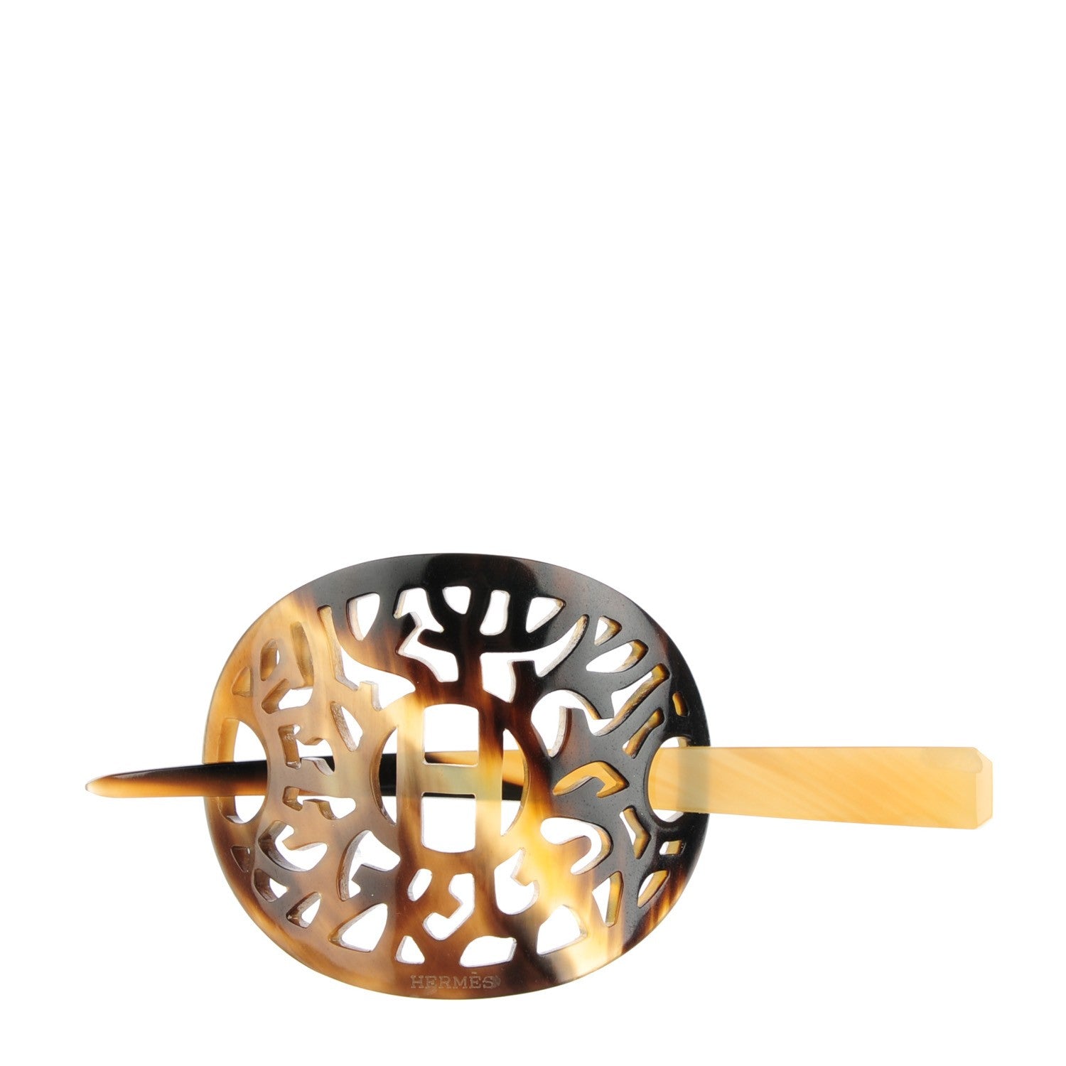 Hermes Buffalo Horn Curved Rocaille Hair Barette Natural 1 of 6