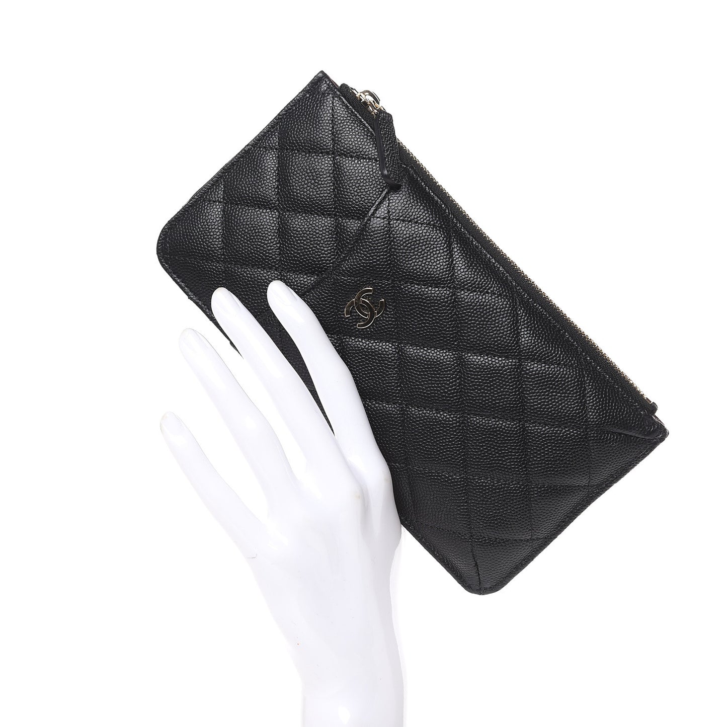 Caviar Quilted Classic Flat Wallet Pouch Black