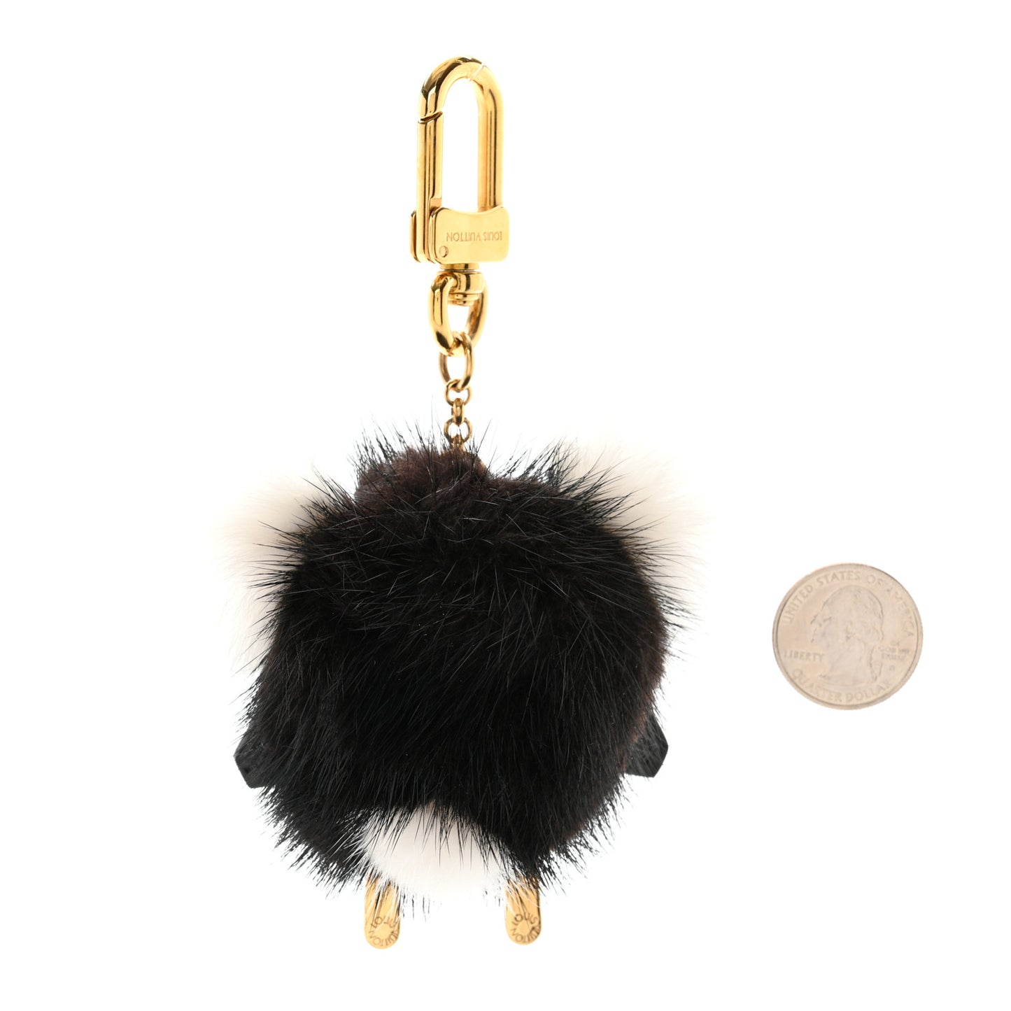 Calfskin Mink Fur Panda Bag Charm Key Holder Black