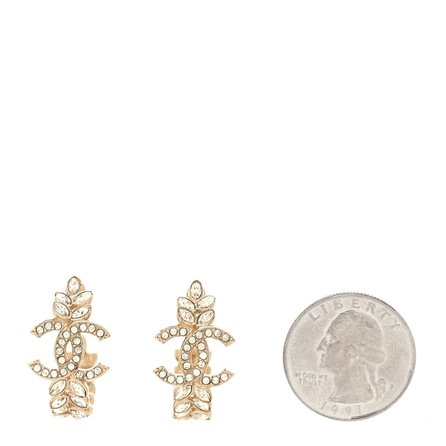 Chanel Crystal Sparkling Wheat CC Hoop Earrings Gold 2 of 4