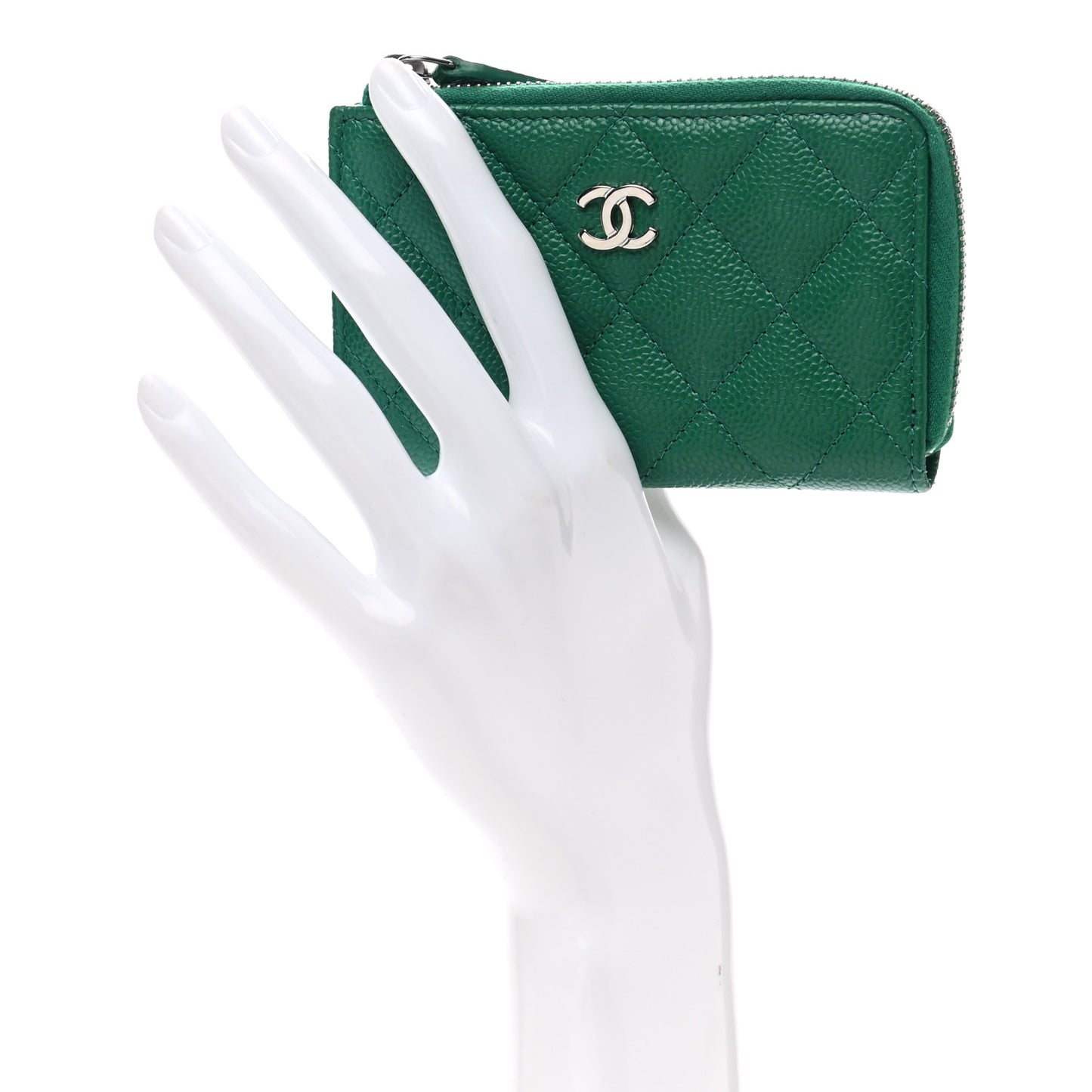 Caviar Quilted Zipped Key Holder Case Green