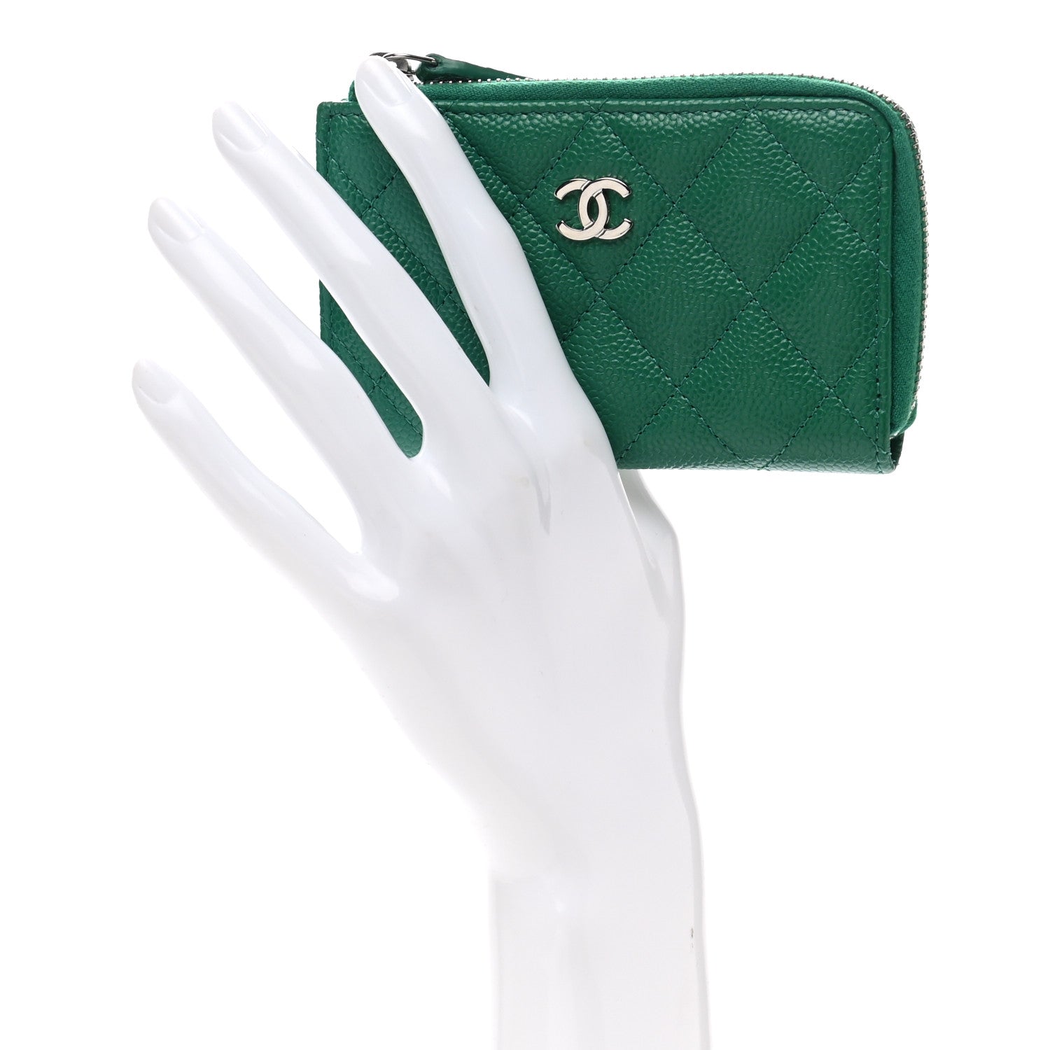 Chanel Caviar Quilted Zipped Key Holder Case Green 2 of 8