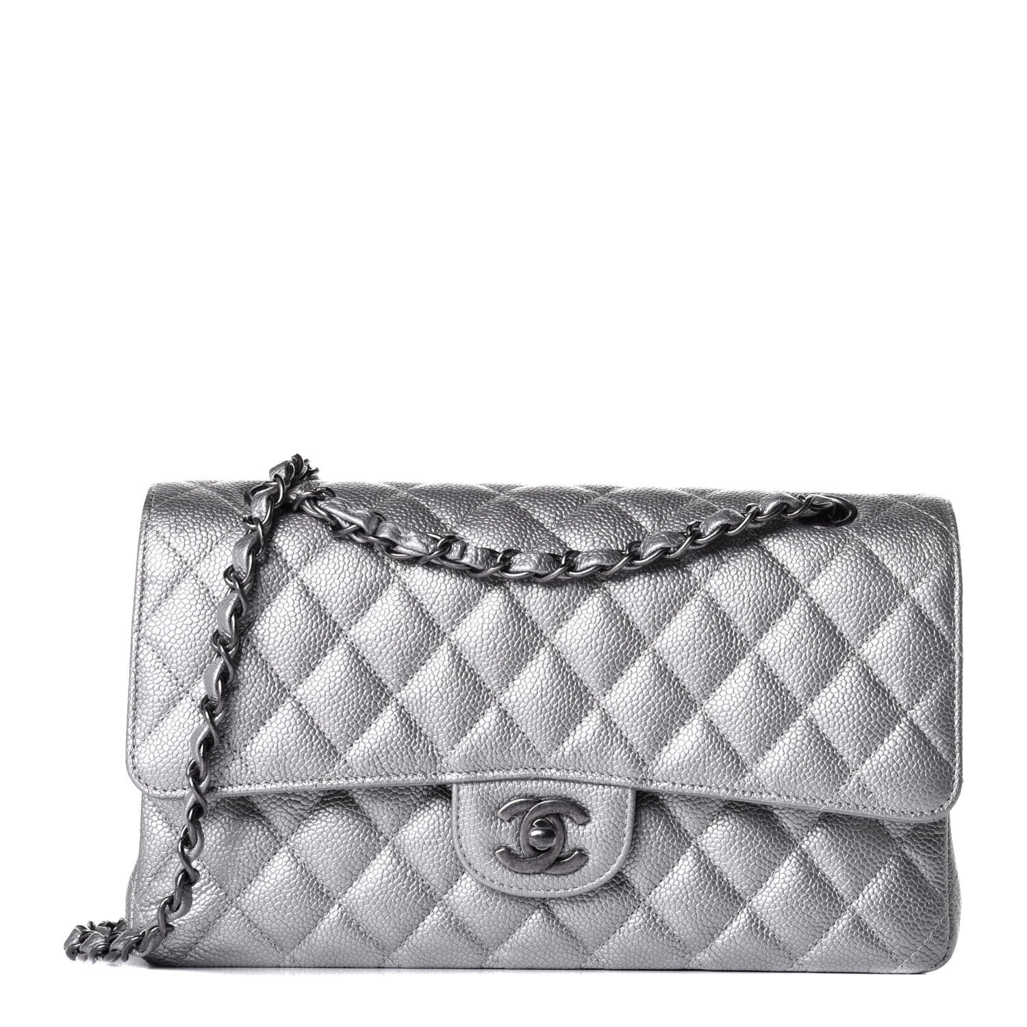 Chanel Metallic Caviar Quilted Medium Double Flap Silver 1 of 9