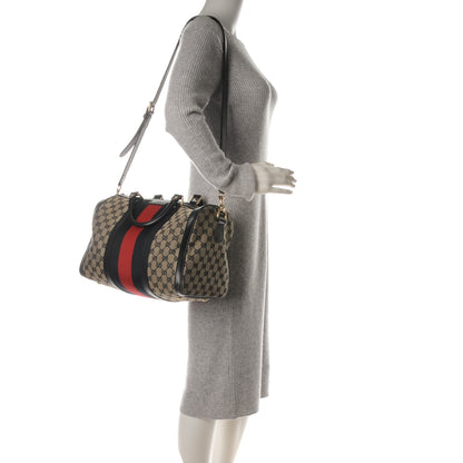 Gucci Monogram Selleria Calfskin Vintage Web Medium Boston Beige Blue 2 of 10