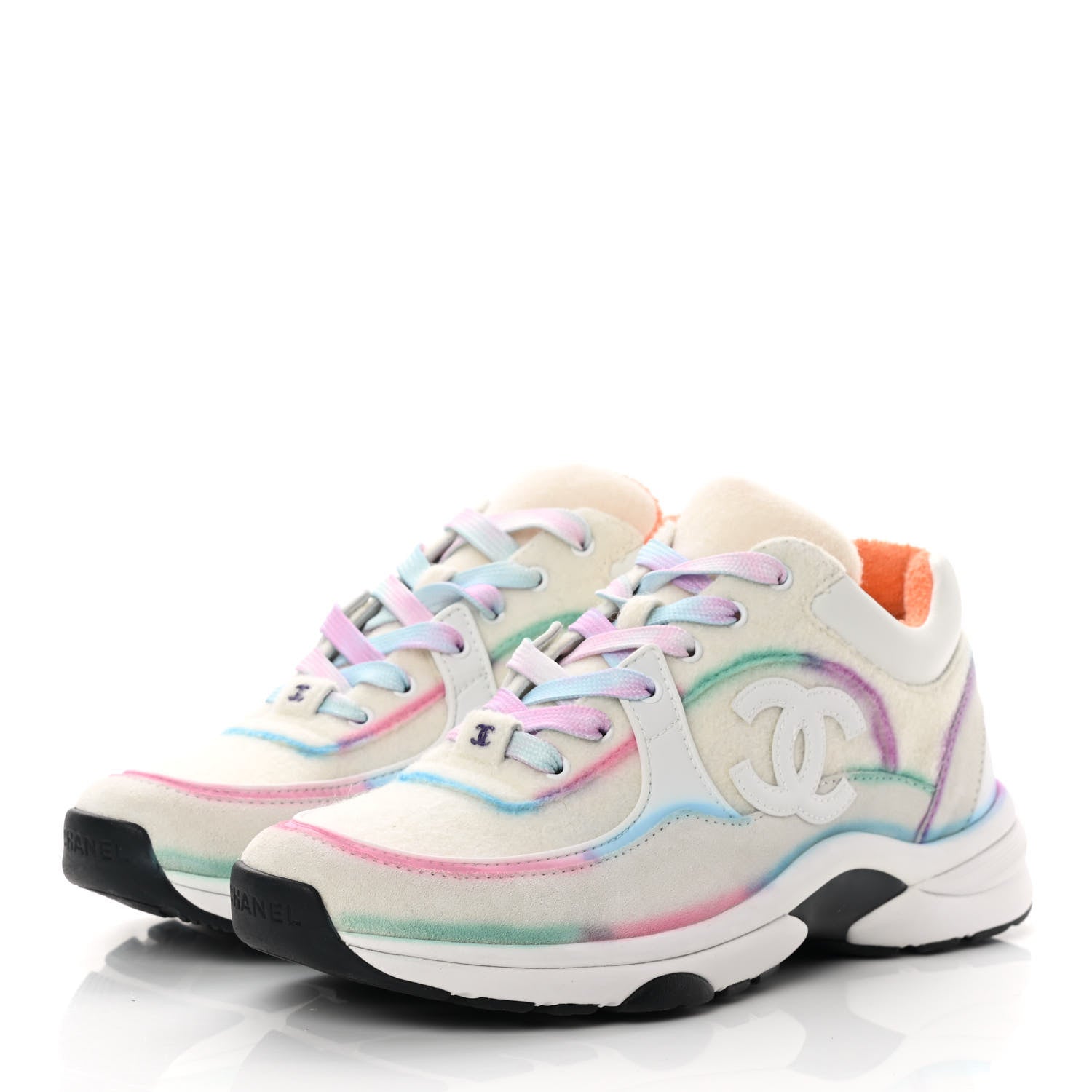 Chanel Wool Suede Calfskin CC Sneakers 37.5 Multicolor 3 of 10