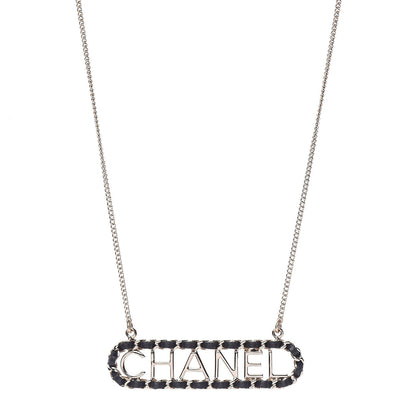 Chanel Metal Lambskin Logo Necklace Black Gold 1 of 5
