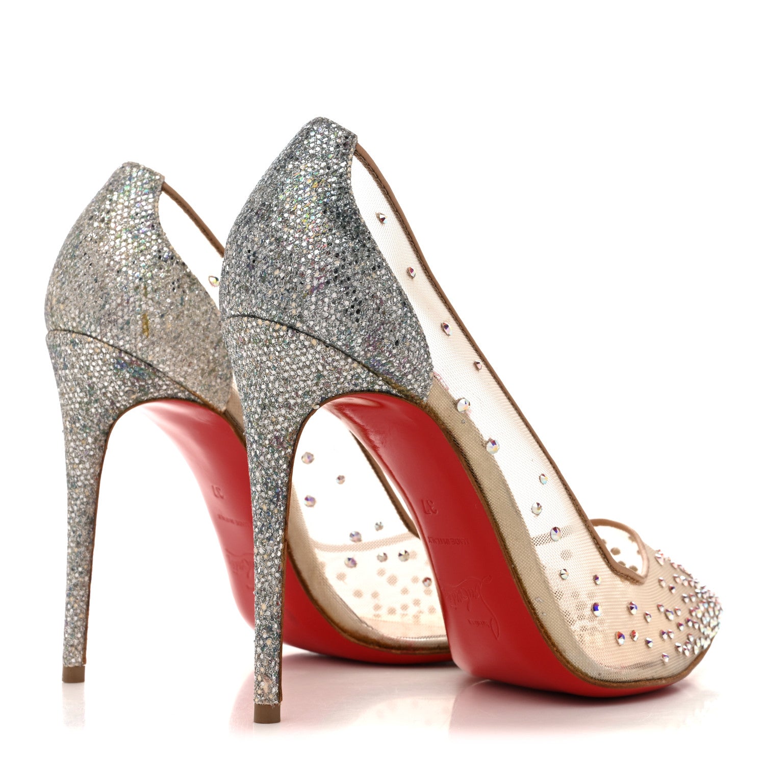 Christian Louboutin Suede Lame Crystal Strass Follies 100 Pumps 37 Light Silk 5 of 11