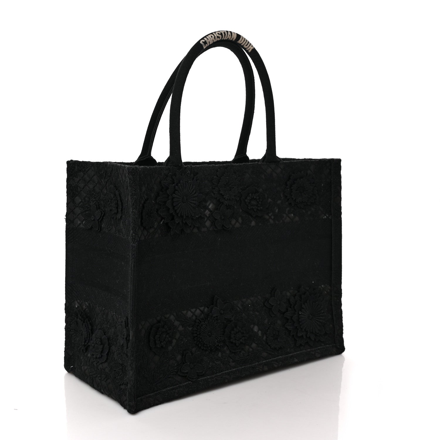 Christian Dior Embroidered 3D Macrame D-Lace Butterfly Medium Book Tote Black Multicolor 3 of 9