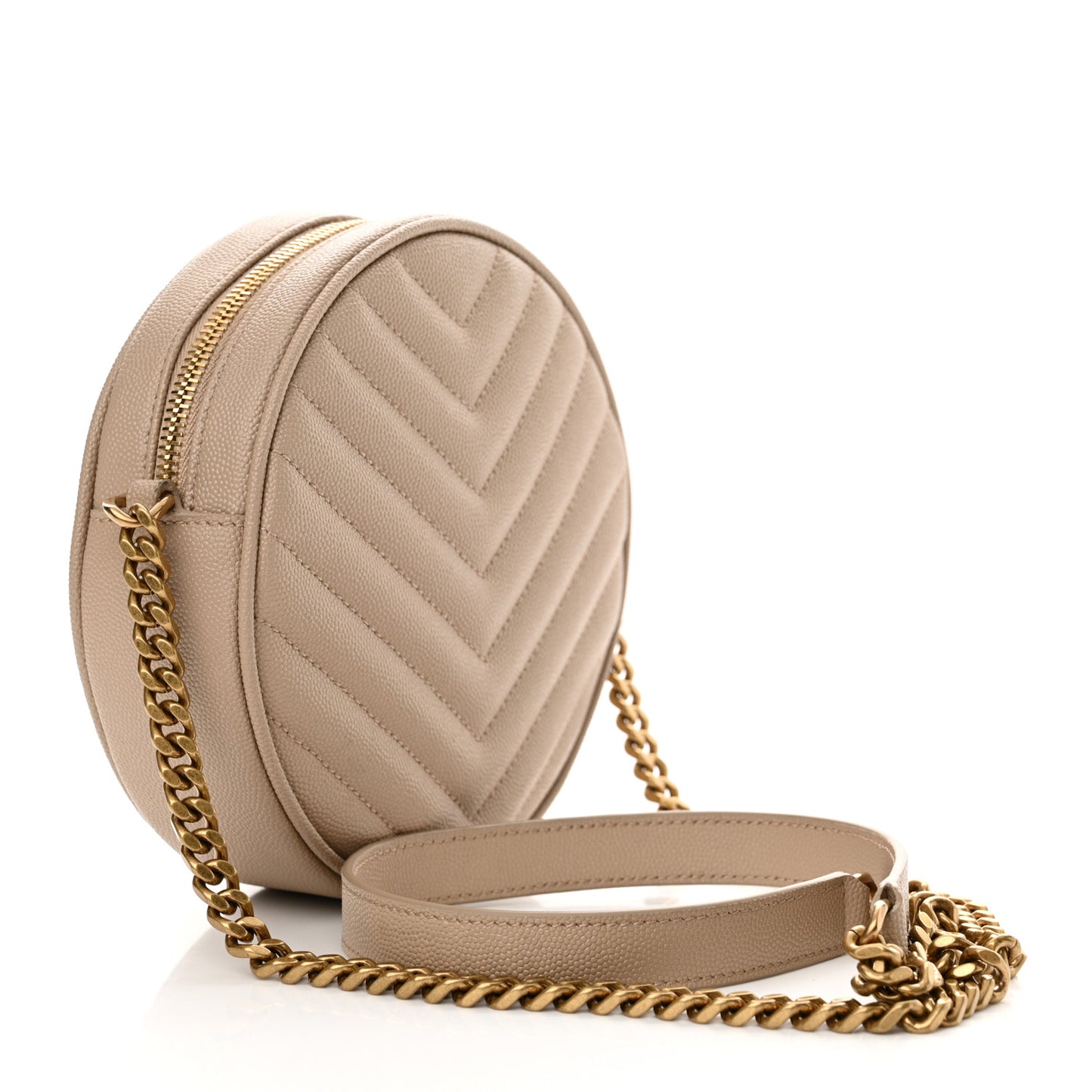 Grain De Poudre Matelasse Chevron Quilted Round Vinyle Camera Bag Dark Beige