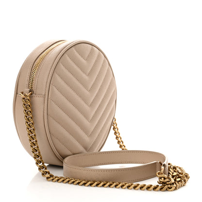 Saint Laurent Grain De Poudre Matelasse Chevron Quilted Round Vinyle Camera Bag Dark Beige 3 of 12