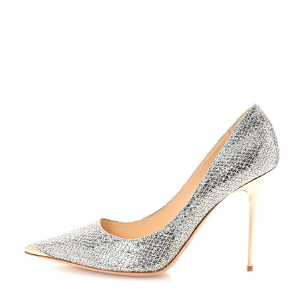 Jimmy Choo Lame Glitter Pointy Toe Romy 100 Pumps 39 Light Bronze 1 of 9