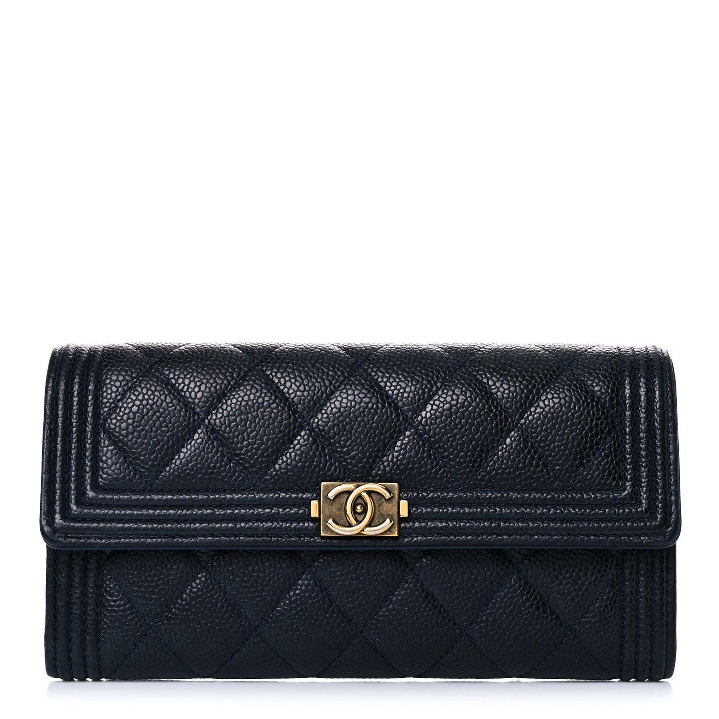Caviar Quilted Large Boy Gusset Flap Wallet Blue