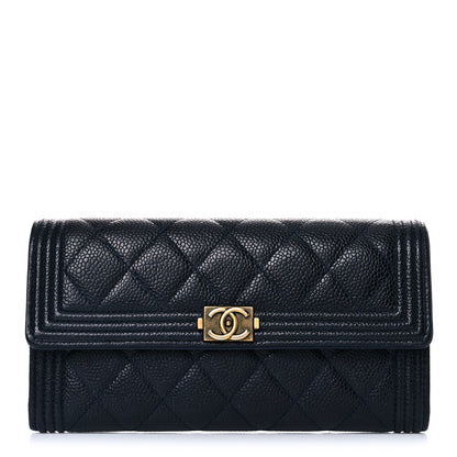 Chanel Caviar Quilted Large Boy Gusset Flap Wallet Blue 1 of 20