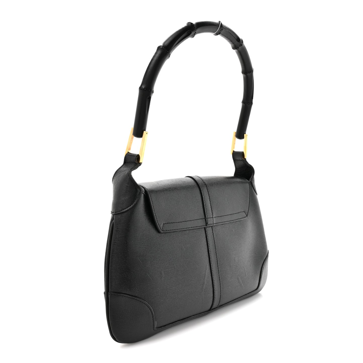 Calfskin Bamboo Handle Jackie O Hobo Black