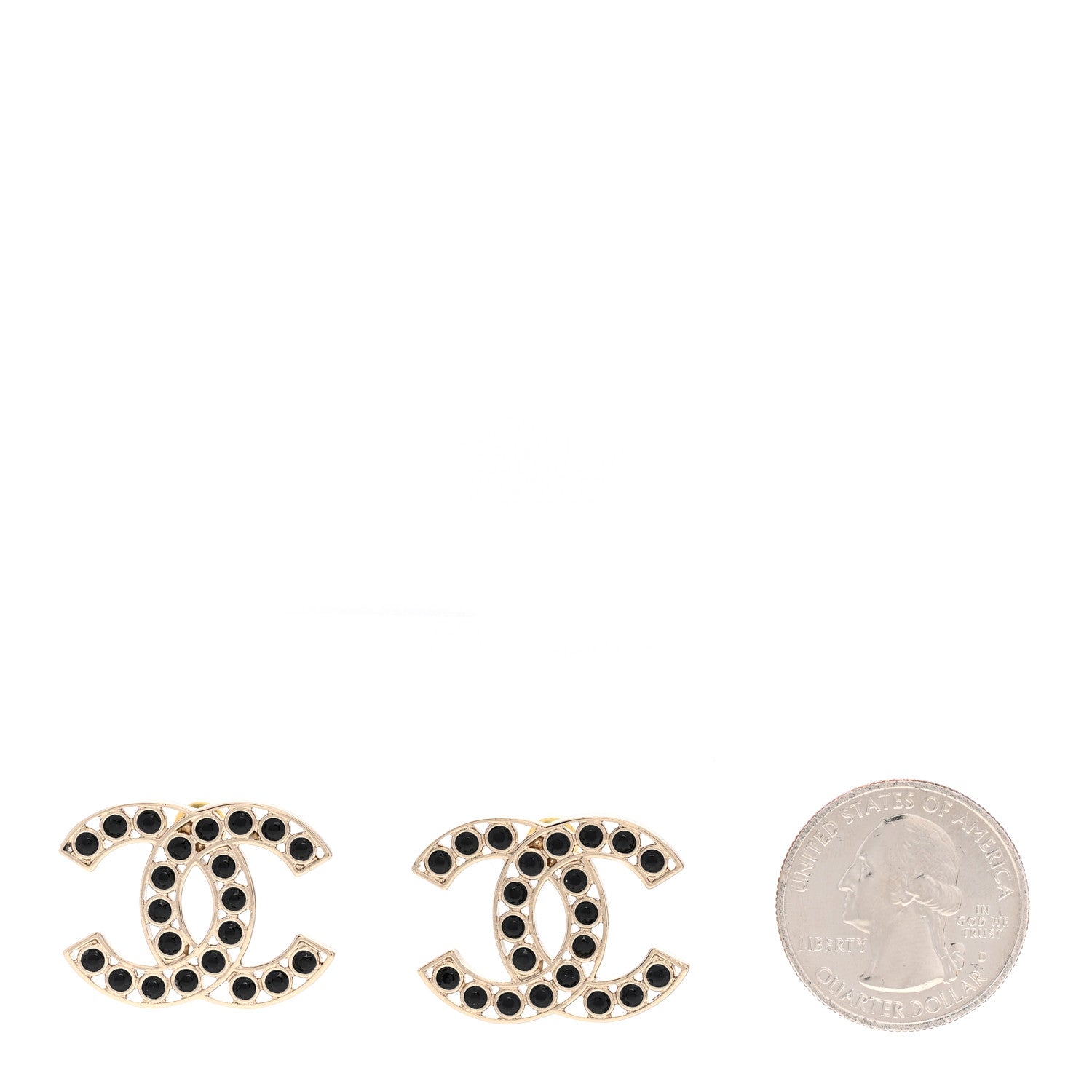 Chanel Large Strass Crystal CC Earrings Black Gold 2 of 4