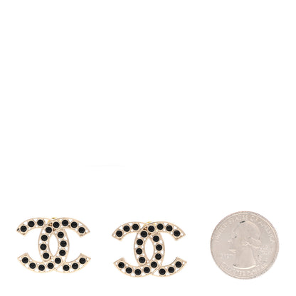Chanel Large Strass Crystal CC Earrings Black Gold 2 of 4