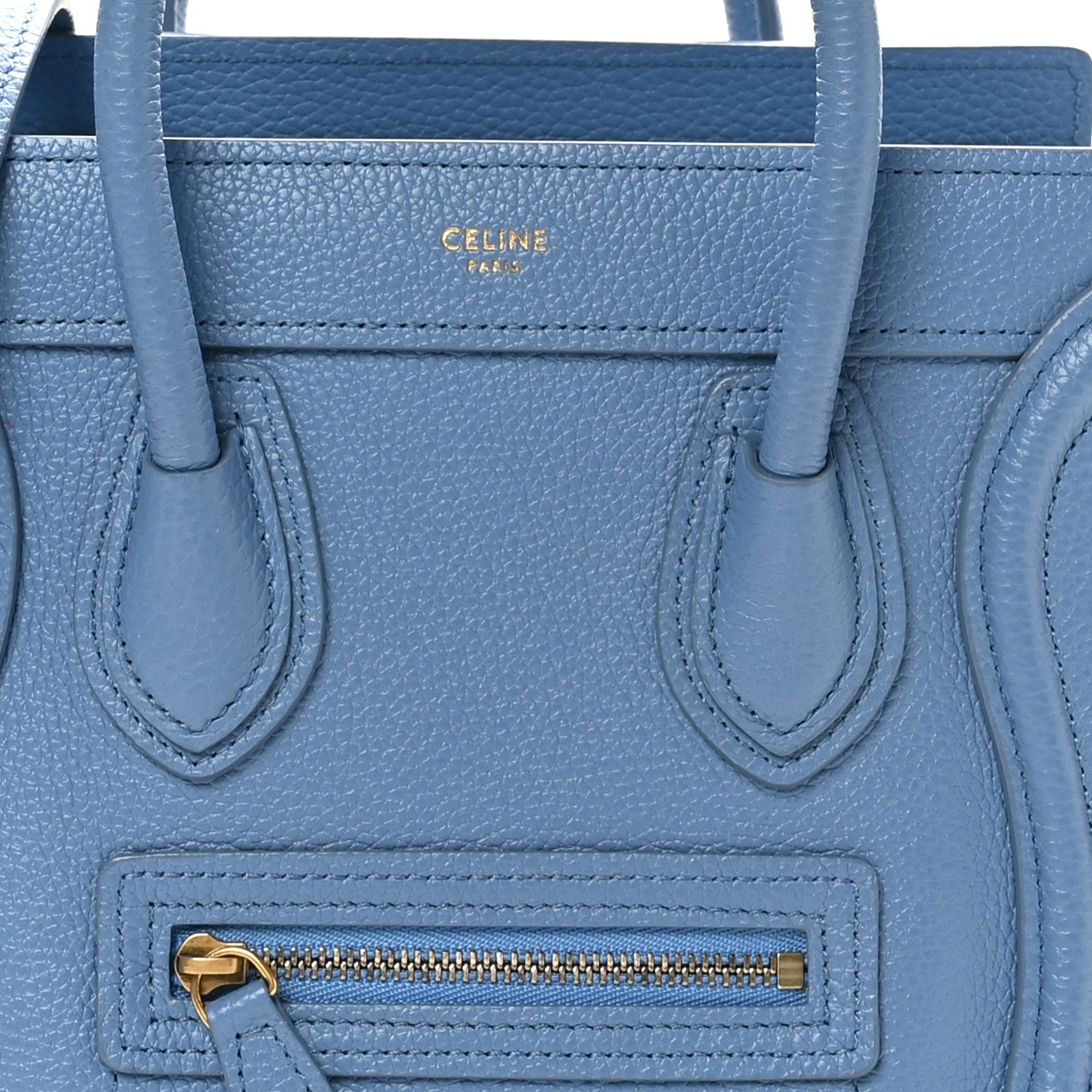Celine Drummed Calfskin Nano Luggage Azure 8 of 10