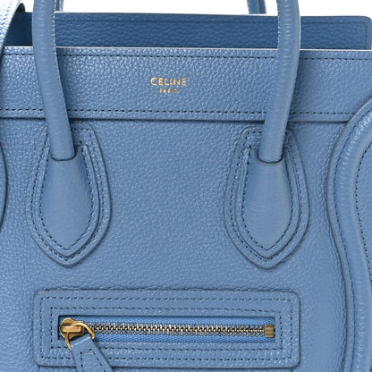 Celine Drummed Calfskin Nano Luggage Azure 8 of 10