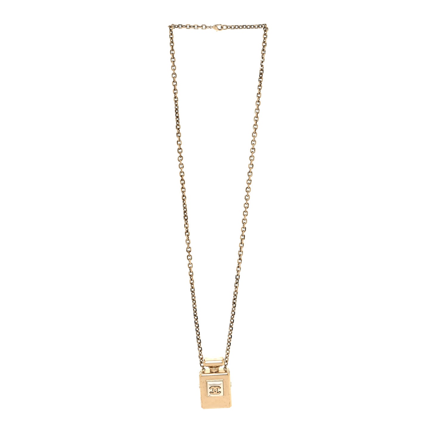 Metal Pearl Perfume Bottle CC Locket Necklace Gold