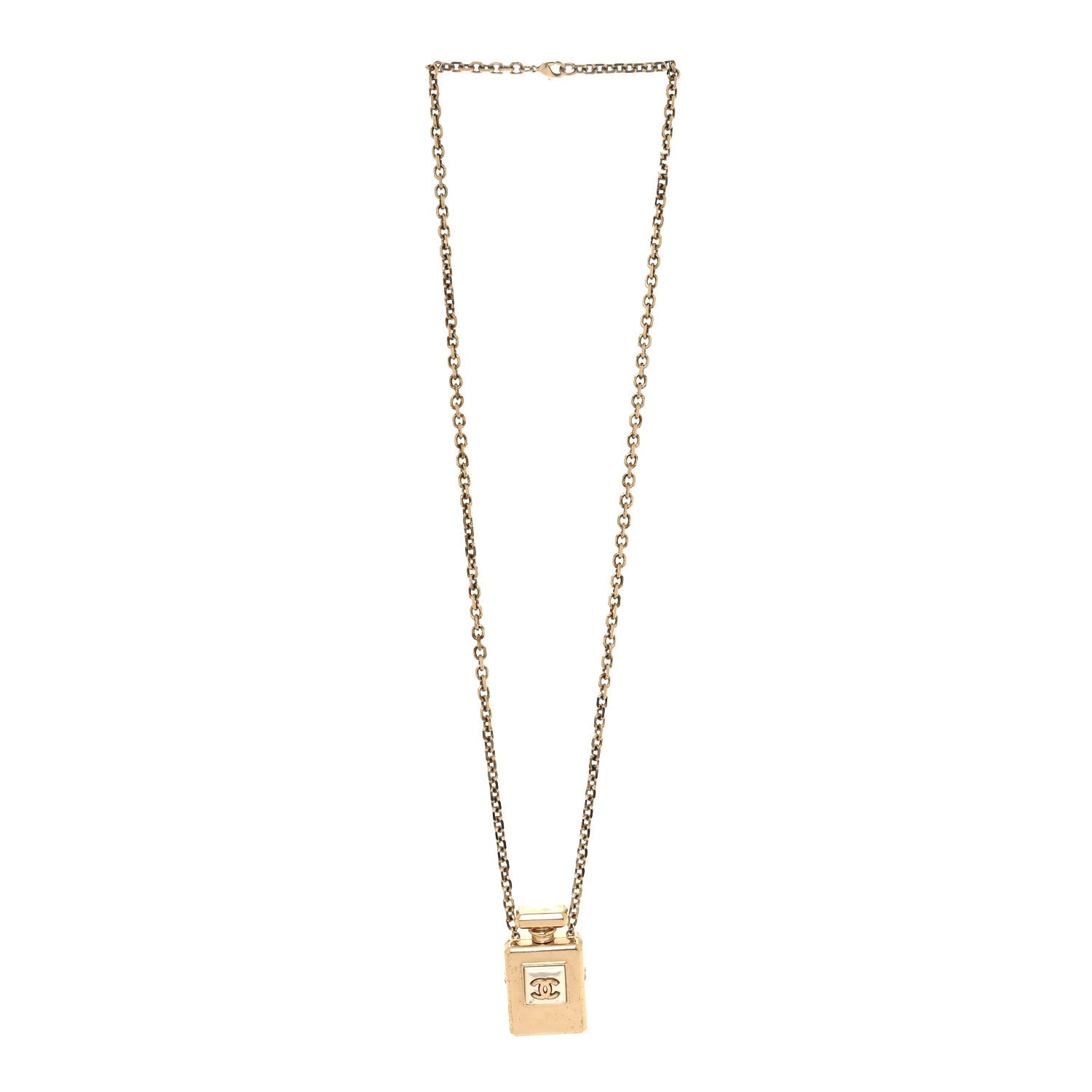 Chanel Metal Pearl Perfume Bottle CC Locket Necklace Gold 3 of 5
