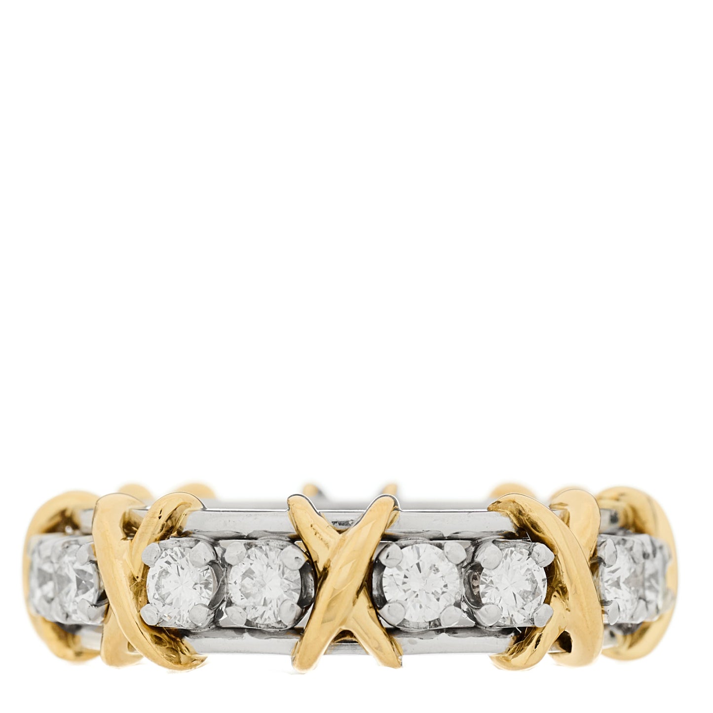 Platinum 18K Yellow Gold Diamond Schlumberger Sixteen Stone Ring 54/6.75