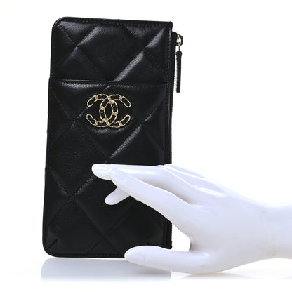 Chanel Shiny Goatskin Quilted Chanel 19 Flat Wallet Pouch Black 2 of 8