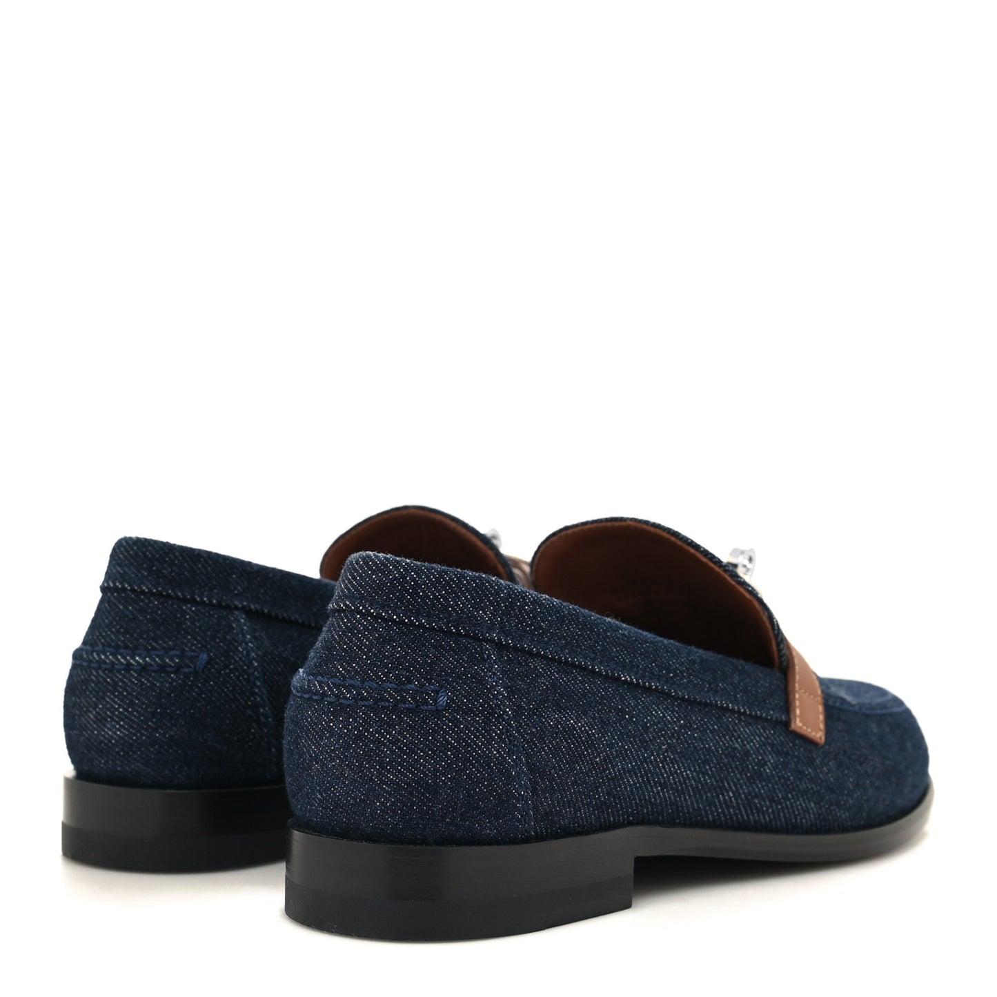 Denim Canvas Calfskin Womens Destin Loafer 36 Bleu Brut Gold
