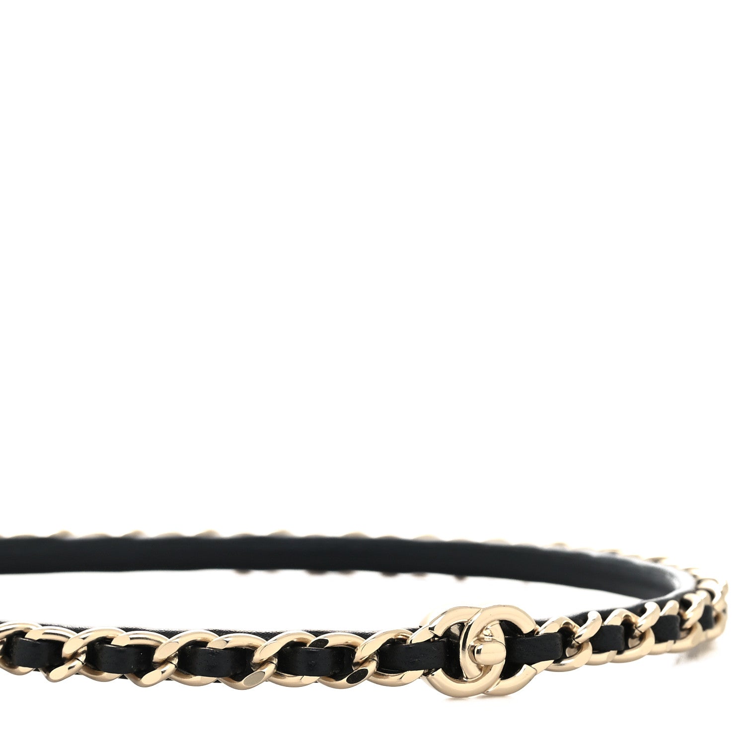 Chanel Metal Lambskin Chain CC Headband Black Gold 3 of 4