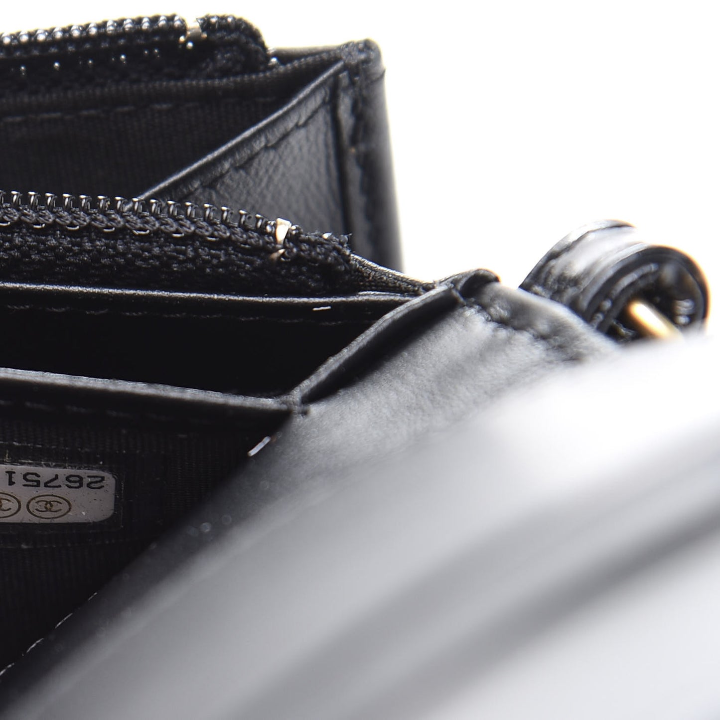 Glazed Calfskin Quilted Long Wallet With Handle Black
