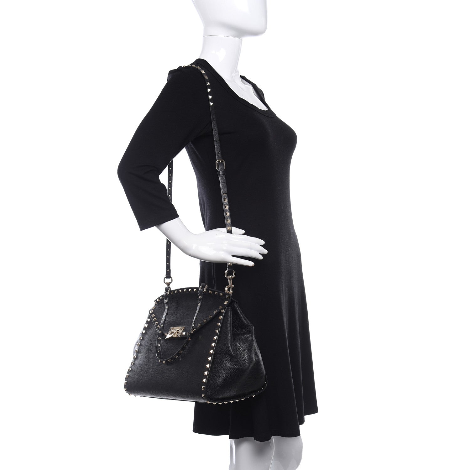 Valentino Garavani Grainy Calfskin Rockstud Single Handle Flap Bag Black 2 of 10