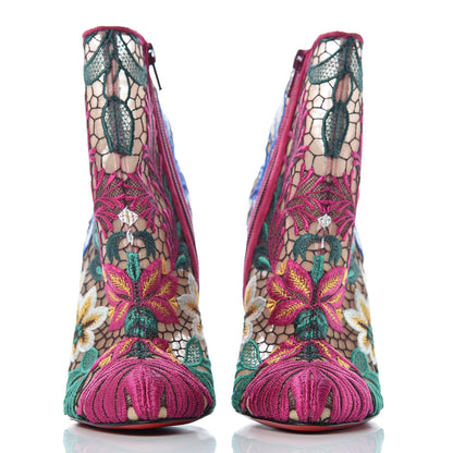 Christian Louboutin Mesh Guipure Wax LaceSuede Miss Tennis 100 Ankle Boots 37 Multicolor 2 of 9
