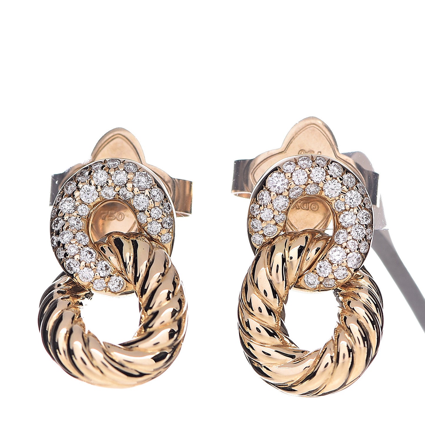 18K Yellow Gold Diamond Extra Small Belmont Curb Link Drop Earrings